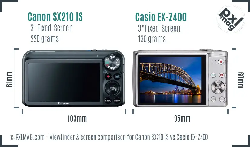 Canon SX210 IS vs Casio EX-Z400 Screen and Viewfinder comparison