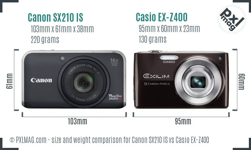 Canon SX210 IS vs Casio EX-Z400 size comparison