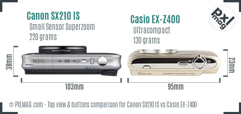 Canon SX210 IS vs Casio EX-Z400 top view buttons comparison