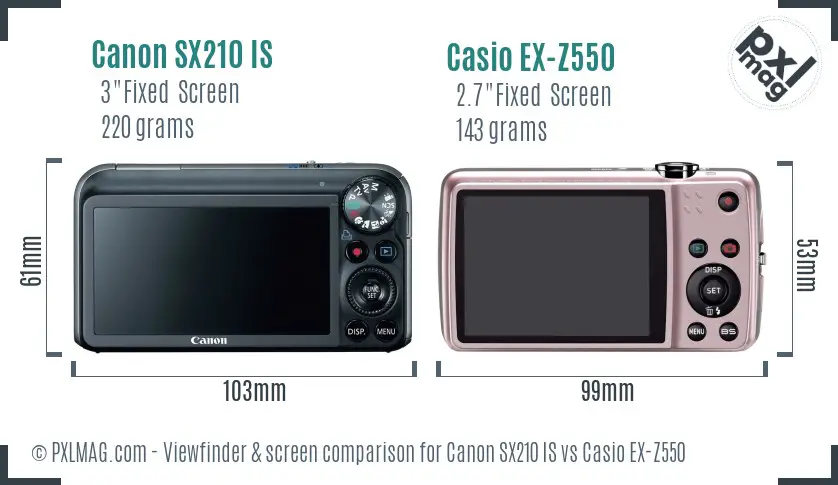 Canon SX210 IS vs Casio EX-Z550 Screen and Viewfinder comparison