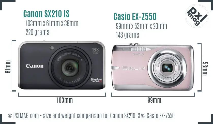 Canon SX210 IS vs Casio EX-Z550 size comparison