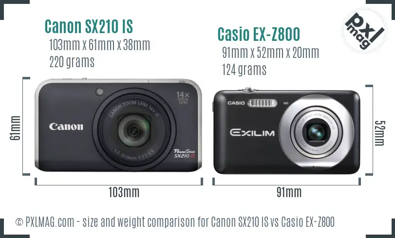 Canon SX210 IS vs Casio EX-Z800 size comparison