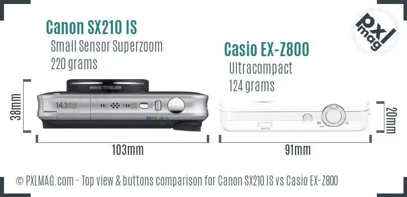 Canon SX210 IS vs Casio EX-Z800 top view buttons comparison