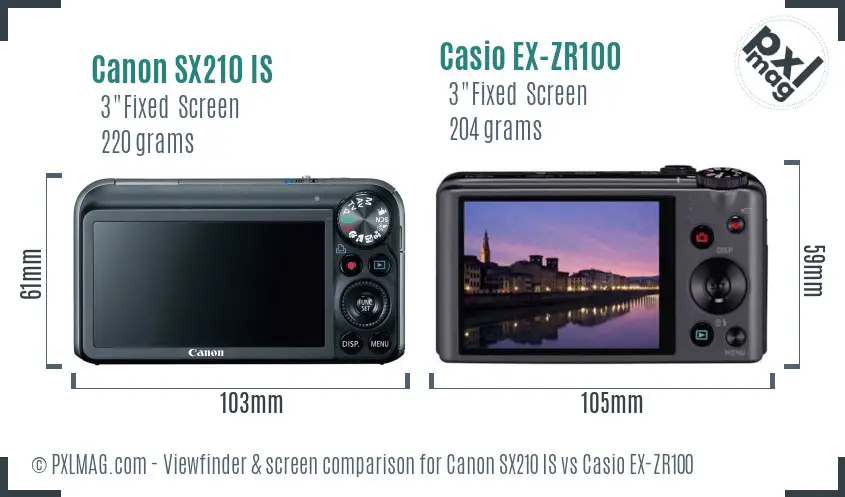 Canon SX210 IS vs Casio EX-ZR100 Screen and Viewfinder comparison