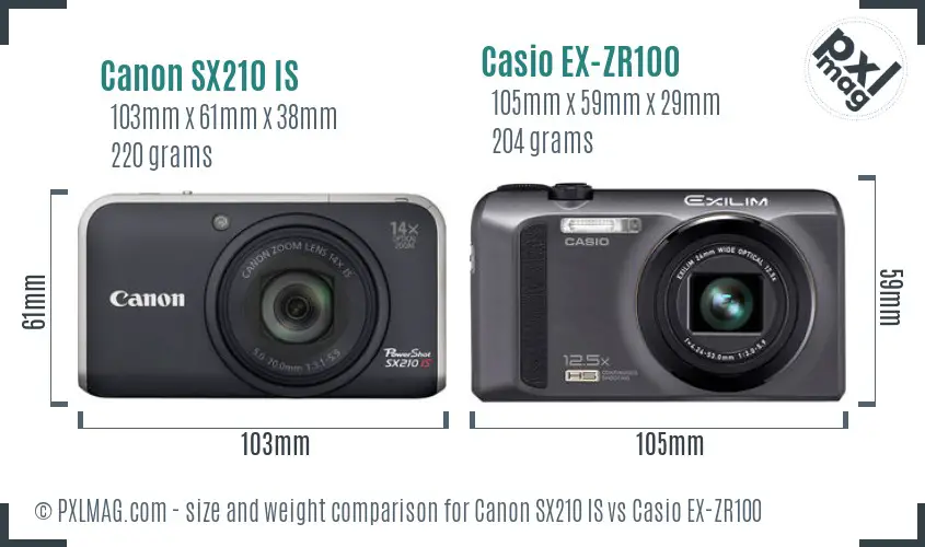 Canon SX210 IS vs Casio EX-ZR100 size comparison