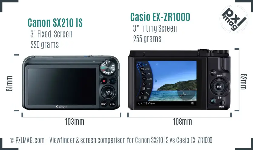 Canon SX210 IS vs Casio EX-ZR1000 Screen and Viewfinder comparison