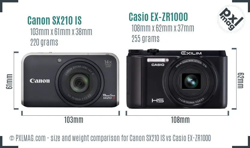 Canon SX210 IS vs Casio EX-ZR1000 size comparison