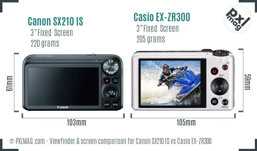 Canon SX210 IS vs Casio EX-ZR300 Screen and Viewfinder comparison