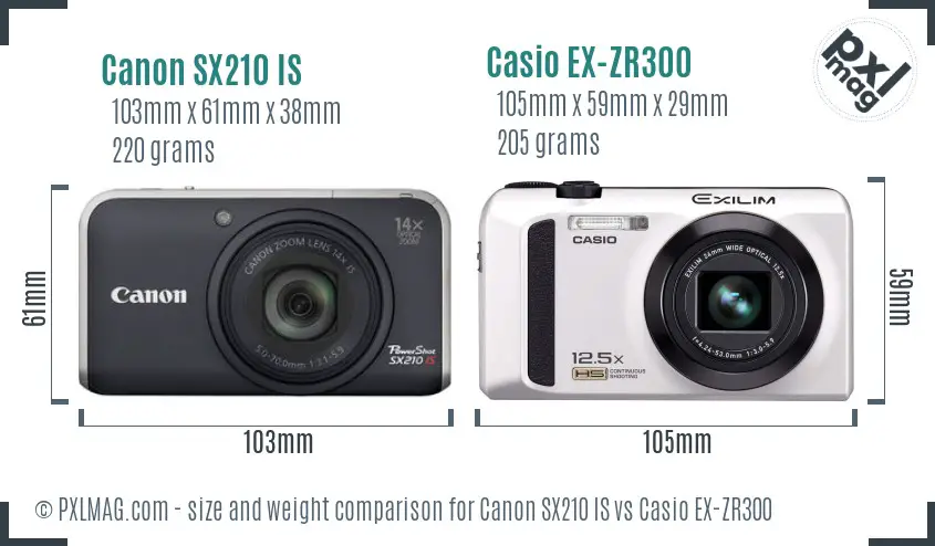 Canon SX210 IS vs Casio EX-ZR300 size comparison