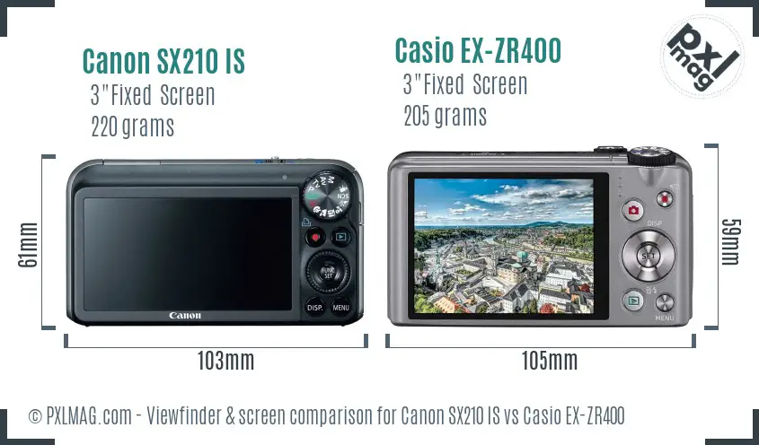 Canon SX210 IS vs Casio EX-ZR400 Screen and Viewfinder comparison