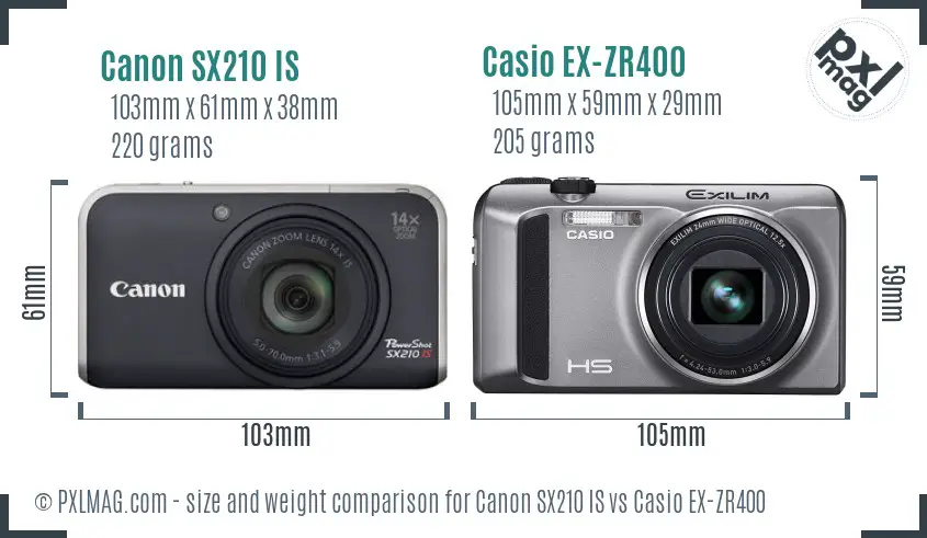 Canon SX210 IS vs Casio EX-ZR400 size comparison
