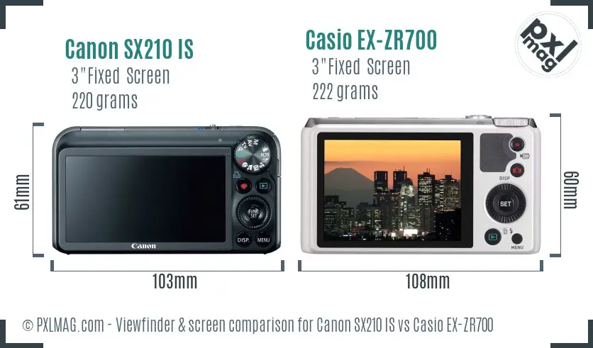 Canon SX210 IS vs Casio EX-ZR700 Screen and Viewfinder comparison