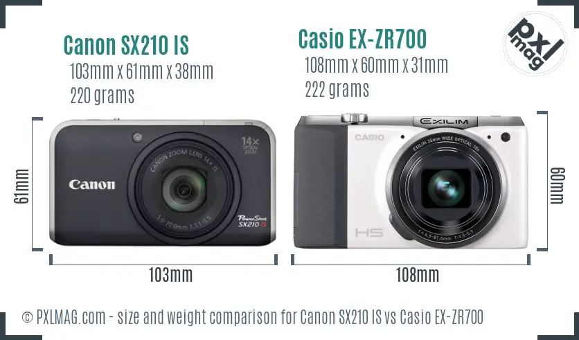 Canon SX210 IS vs Casio EX-ZR700 size comparison