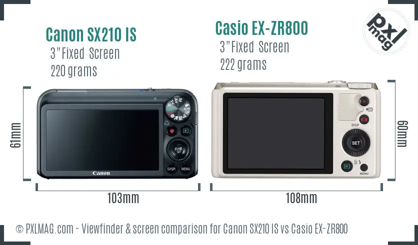 Canon SX210 IS vs Casio EX-ZR800 Screen and Viewfinder comparison