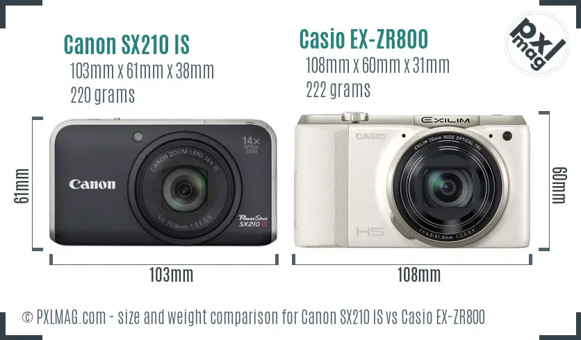 Canon SX210 IS vs Casio EX-ZR800 size comparison