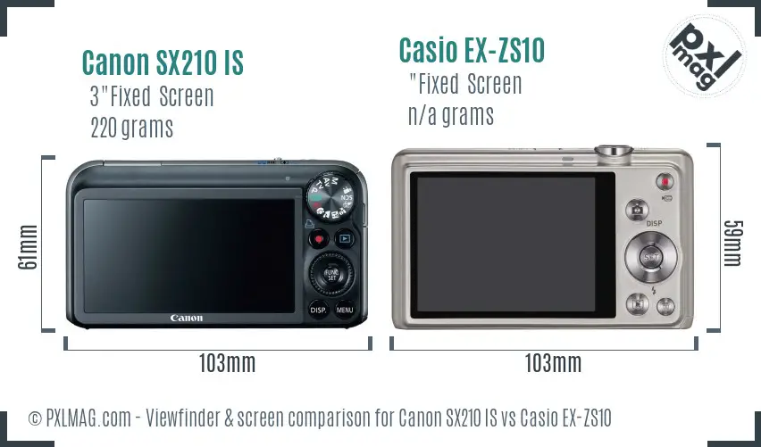 Canon SX210 IS vs Casio EX-ZS10 Screen and Viewfinder comparison