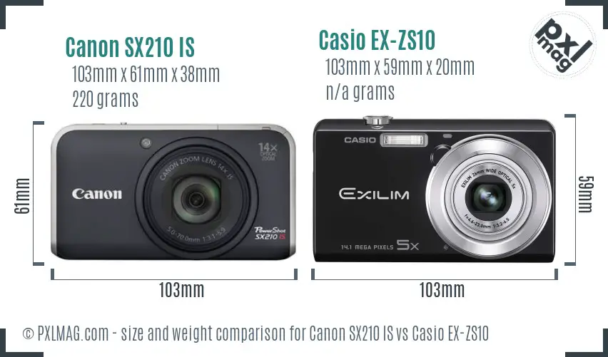 Canon SX210 IS vs Casio EX-ZS10 size comparison