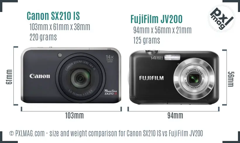 Canon SX210 IS vs FujiFilm JV200 size comparison