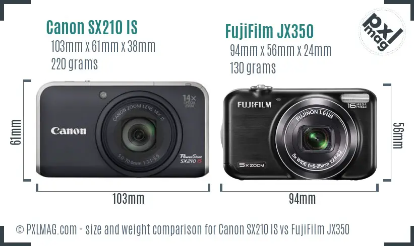 Canon SX210 IS vs FujiFilm JX350 size comparison