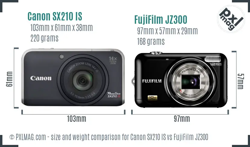 Canon SX210 IS vs FujiFilm JZ300 size comparison