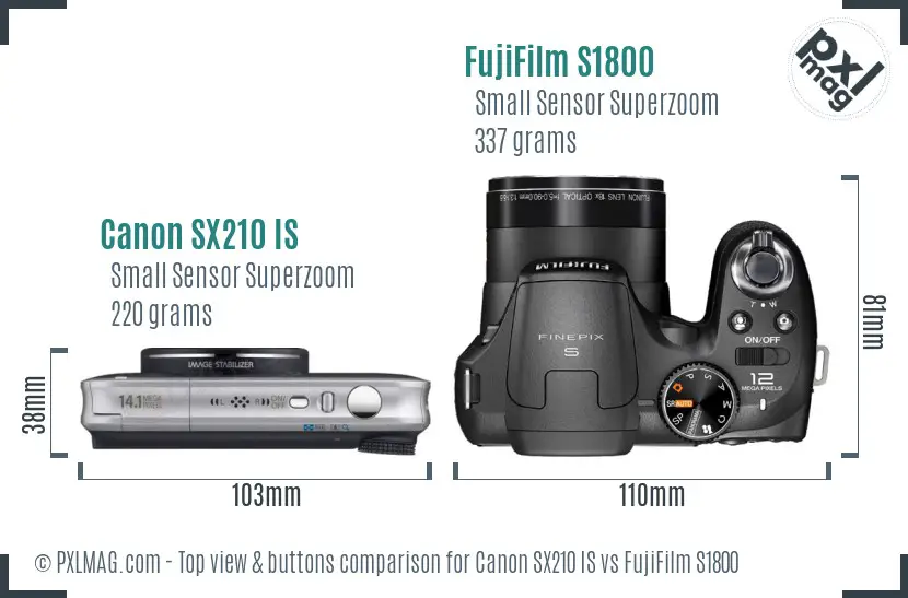 Canon SX210 IS vs FujiFilm S1800 top view buttons comparison