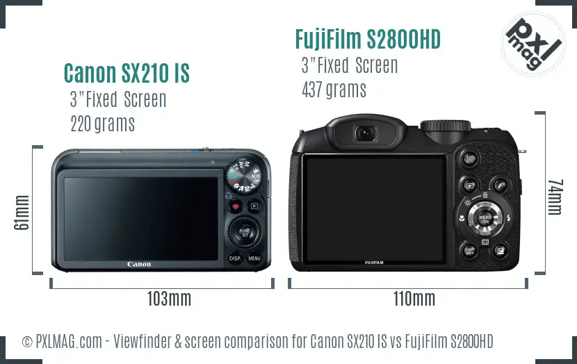 Canon SX210 IS vs FujiFilm S2800HD Screen and Viewfinder comparison
