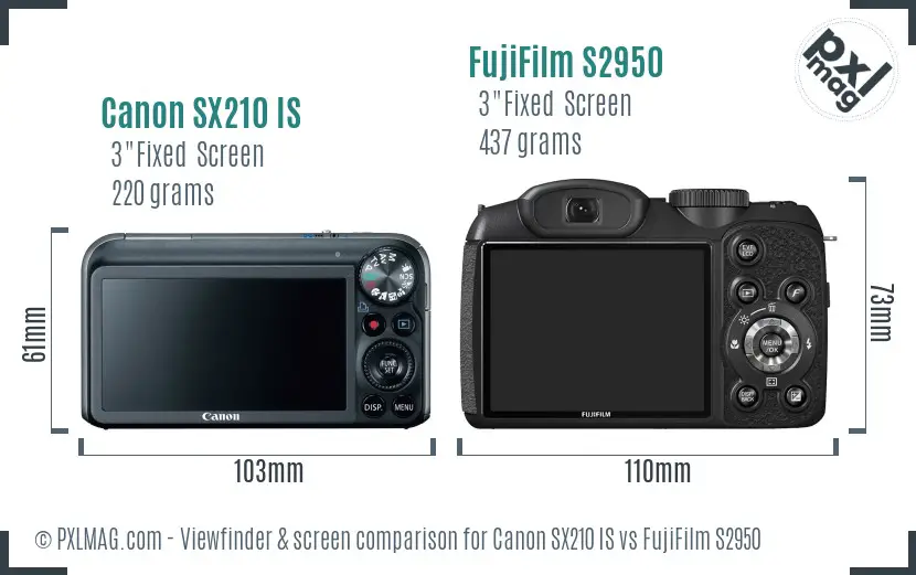 Canon SX210 IS vs FujiFilm S2950 Screen and Viewfinder comparison