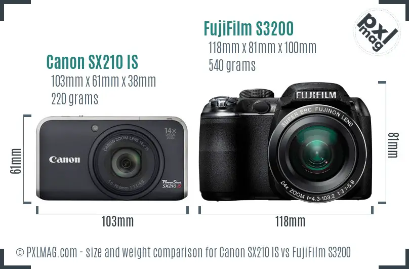 Canon SX210 IS vs FujiFilm S3200 size comparison