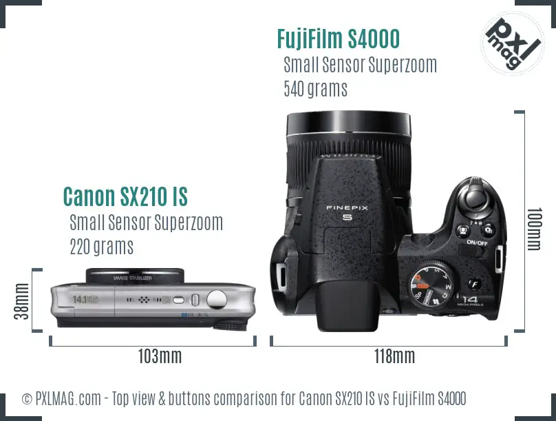 Canon SX210 IS vs FujiFilm S4000 top view buttons comparison