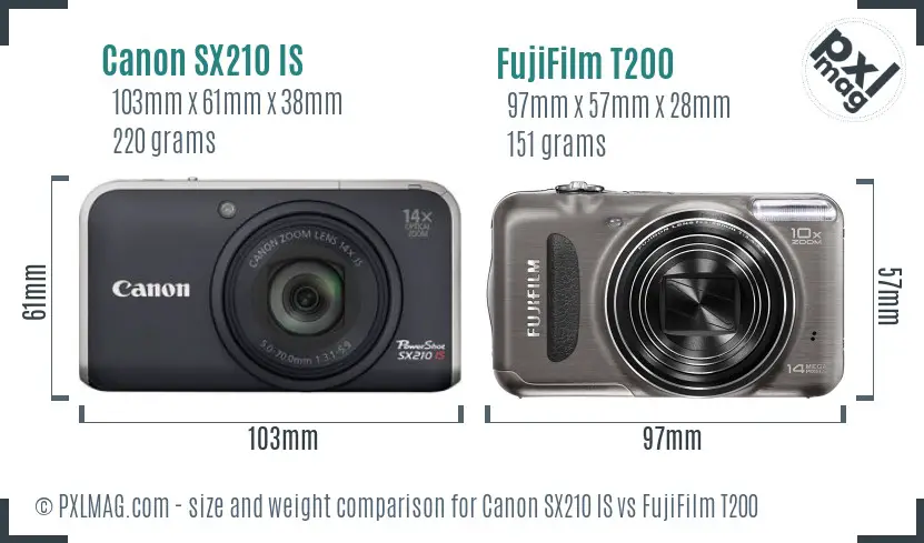 Canon SX210 IS vs FujiFilm T200 size comparison