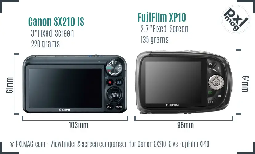 Canon SX210 IS vs FujiFilm XP10 Screen and Viewfinder comparison