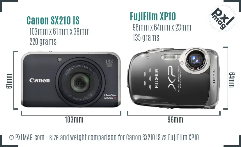 Canon SX210 IS vs FujiFilm XP10 size comparison