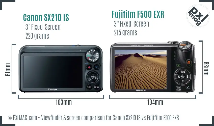 Canon SX210 IS vs Fujifilm F500 EXR Screen and Viewfinder comparison