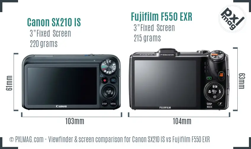 Canon SX210 IS vs Fujifilm F550 EXR Screen and Viewfinder comparison