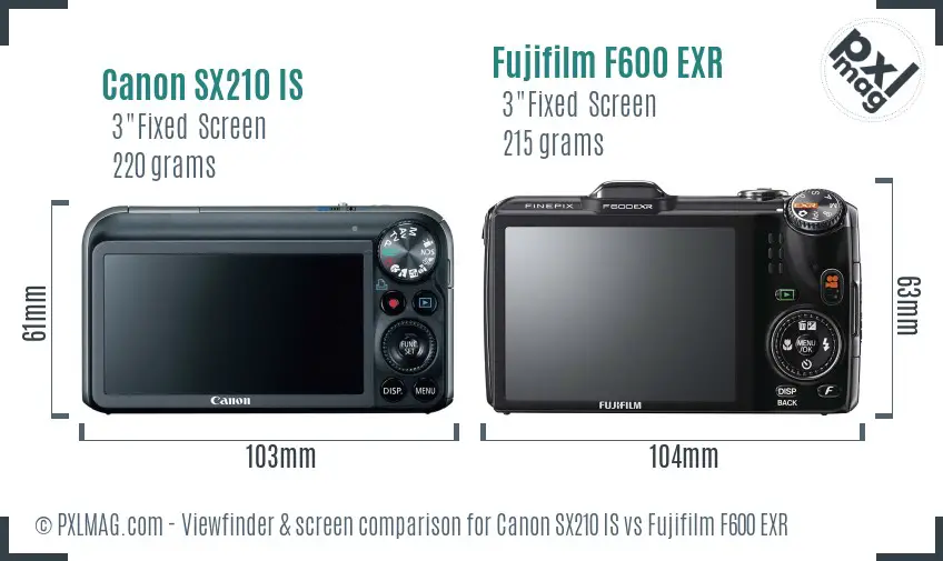 Canon SX210 IS vs Fujifilm F600 EXR Screen and Viewfinder comparison