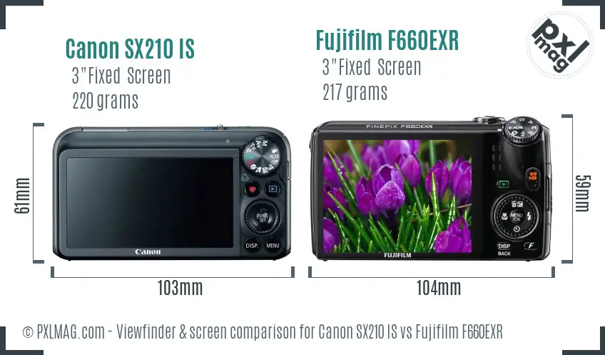 Canon SX210 IS vs Fujifilm F660EXR Screen and Viewfinder comparison