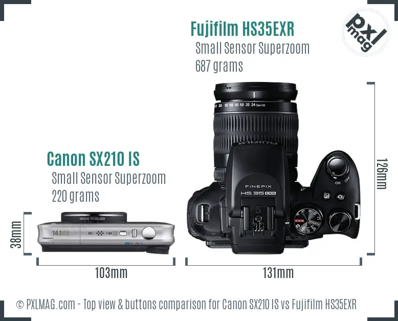 Canon SX210 IS vs Fujifilm HS35EXR top view buttons comparison