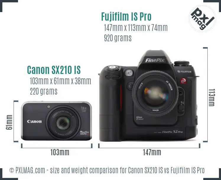 Canon SX210 IS vs Fujifilm IS Pro size comparison Canon SX210 IS vs Fujifilm IS Pro size comparison
