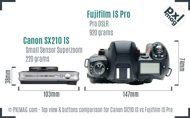 Canon SX210 IS vs Fujifilm IS Pro top view buttons comparison