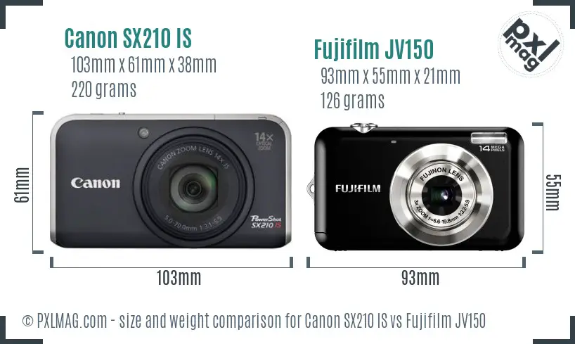 Canon SX210 IS vs Fujifilm JV150 size comparison Canon SX210 IS vs Fujifilm JV150 size comparison