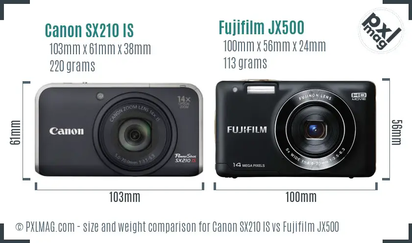 Canon SX210 IS vs Fujifilm JX500 size comparison Canon SX210 IS vs Fujifilm JX500 size comparison
