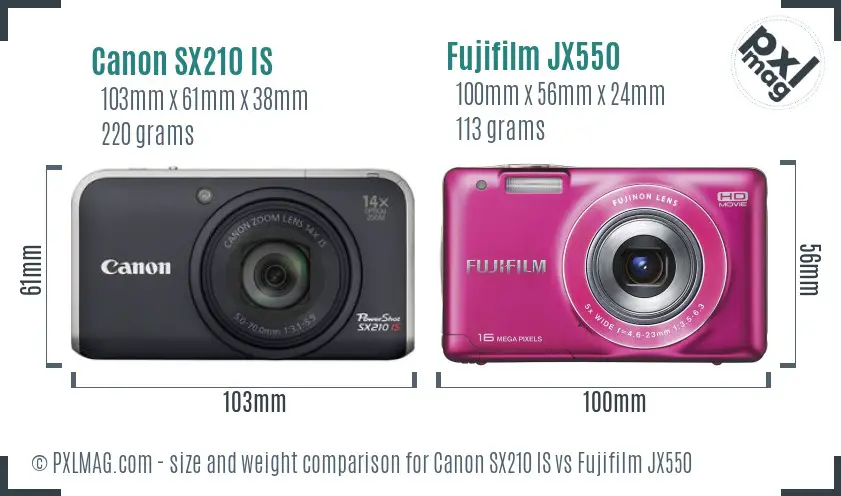 Canon SX210 IS vs Fujifilm JX550 size comparison