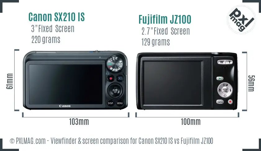 Canon SX210 IS vs Fujifilm JZ100 Screen and Viewfinder comparison