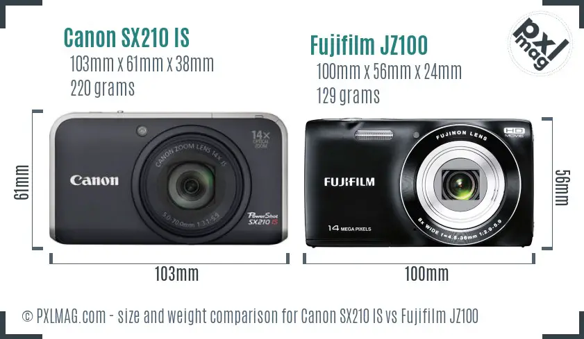 Canon SX210 IS vs Fujifilm JZ100 size comparison