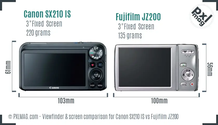 Canon SX210 IS vs Fujifilm JZ200 Screen and Viewfinder comparison