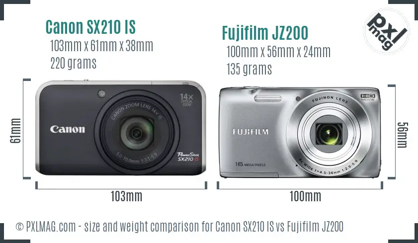 Canon SX210 IS vs Fujifilm JZ200 size comparison