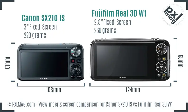 Canon SX210 IS vs Fujifilm Real 3D W1 Screen and Viewfinder comparison