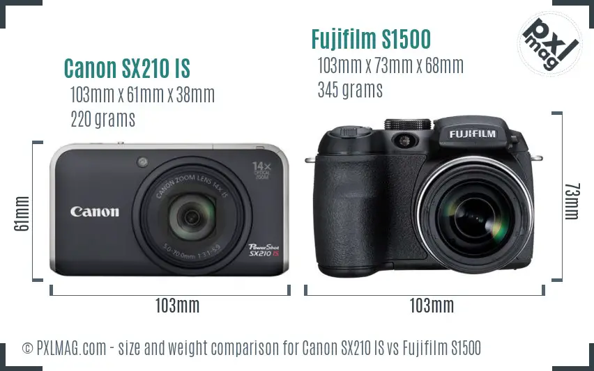 Canon SX210 IS vs Fujifilm S1500 size comparison