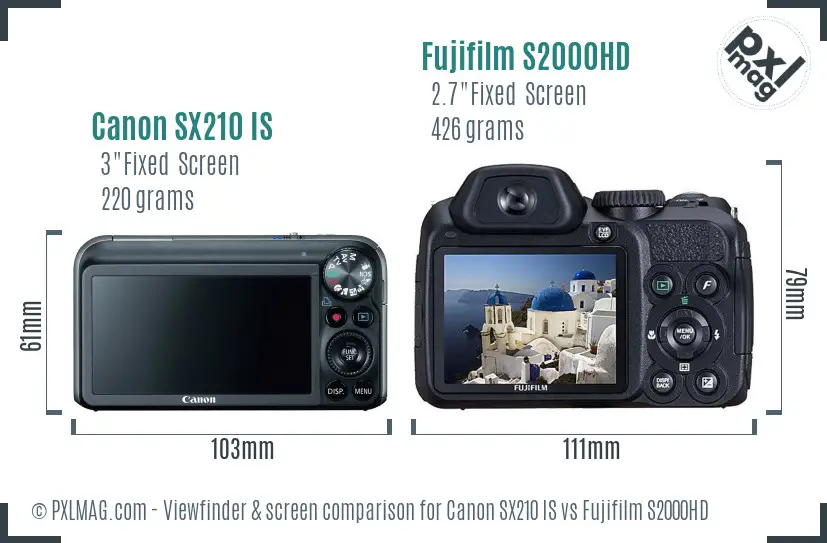 Canon SX210 IS vs Fujifilm S2000HD Screen and Viewfinder comparison