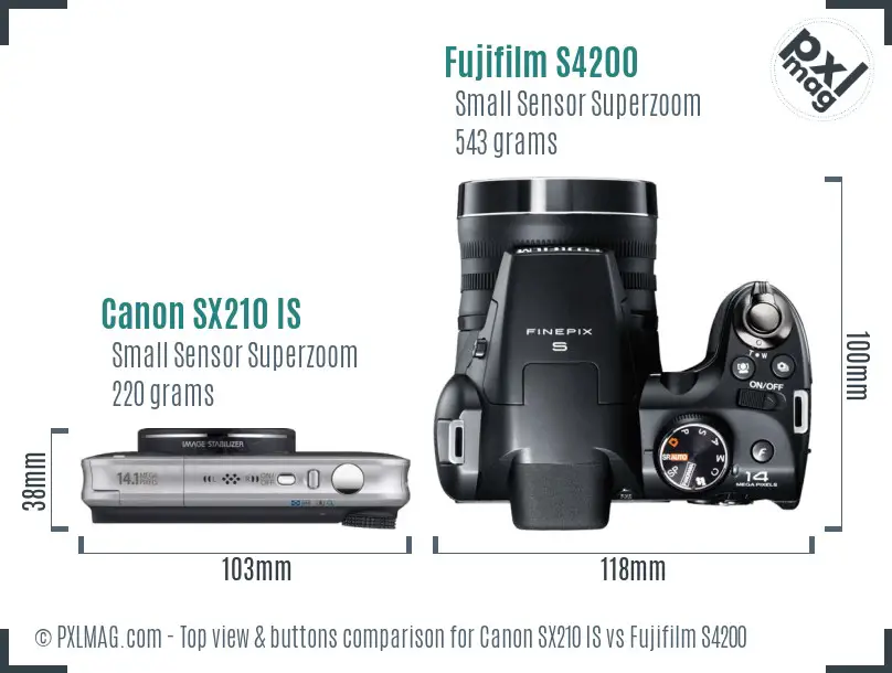 Canon SX210 IS vs Fujifilm S4200 top view buttons comparison